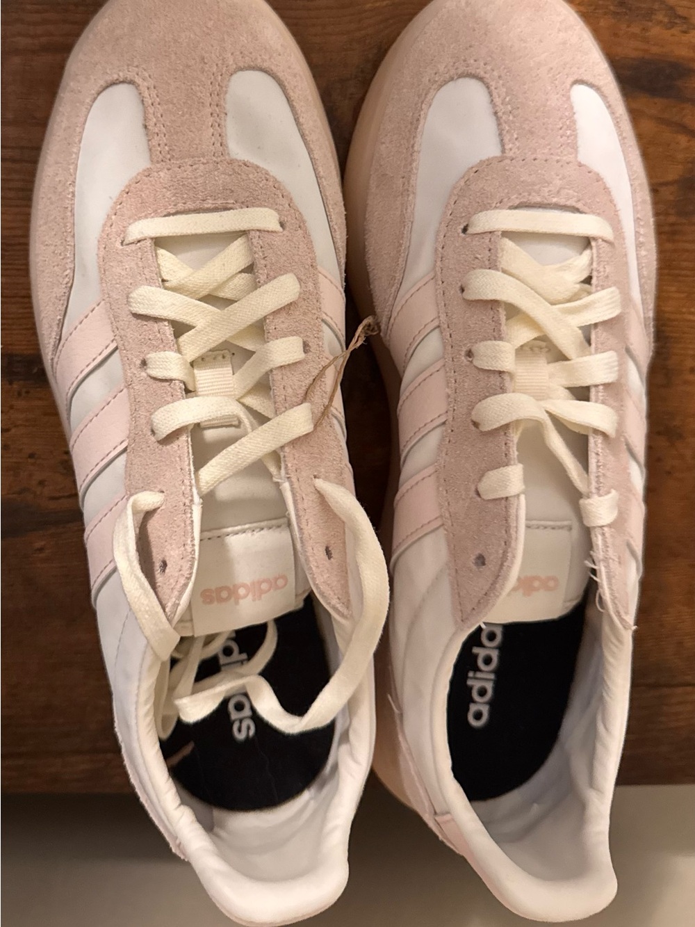 Adidas Women’s Pale Pink and White Suede-Trim Sneakers - NWOT